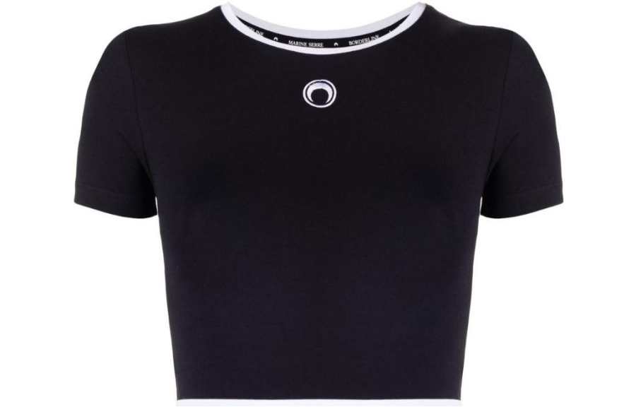 Marine Serre Logo Embroidered Cropped Jersey T Shirt