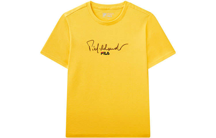 FILA T Shirts Women's Yellow Crew Neck Moderate Straight Fit