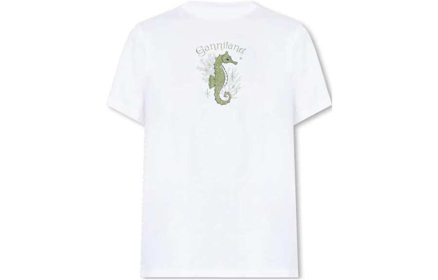 GANNI T Shirts Women's White Crew Neck Moderate Straight Fit