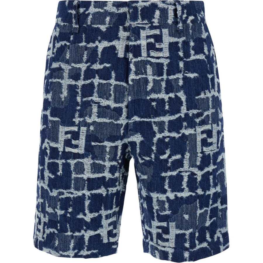 FENDI Ff Frayed Jacquard Denim Shorts