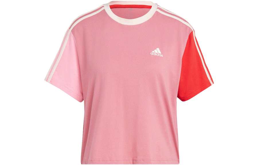 Adidas Adidas Essential T Shirts Women's Pink Crew Neck Moderate Straight Fit