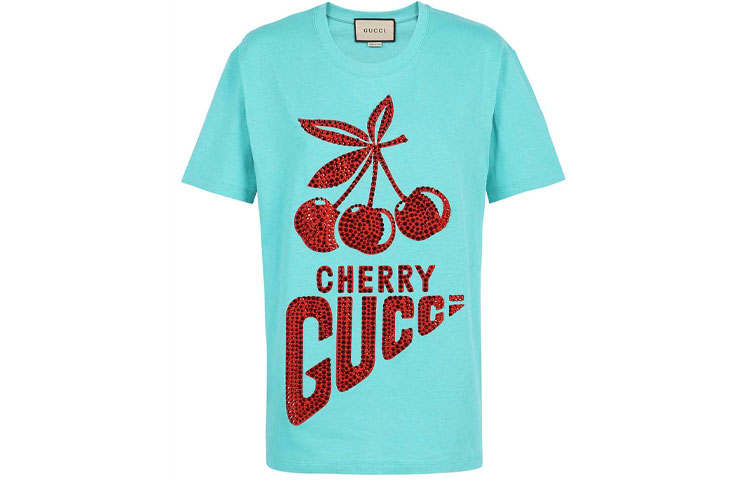 GUCCI 【Previous Season】crystal-embellished cherry-motif T-shirt