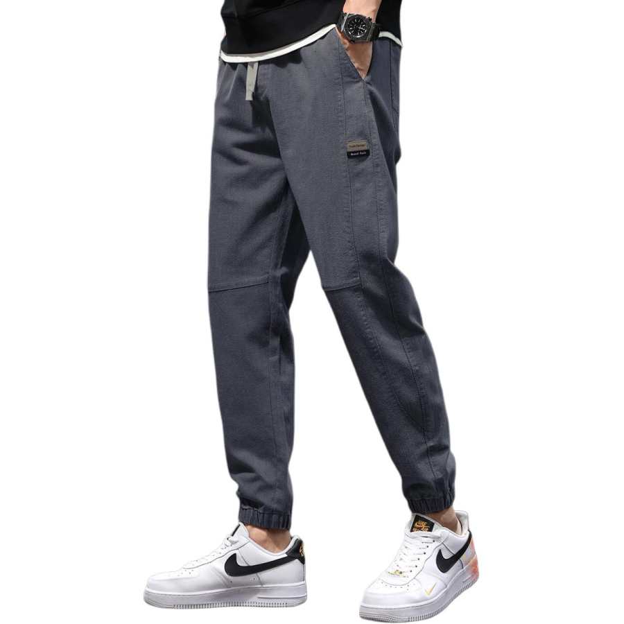 Tonlion Fleece Lined Korean Style Versatile Thermal Skin Friendly Stretch Elastic Cuff Casual Pants Unisex Dark Gray