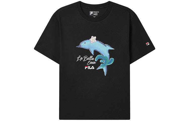 FILA T Shirts Women's Jet Black Crew Neck Moderate Straight Fit