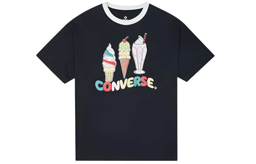 Converse T Shirts Women's Black Crew Neck Moderate Straight Fit