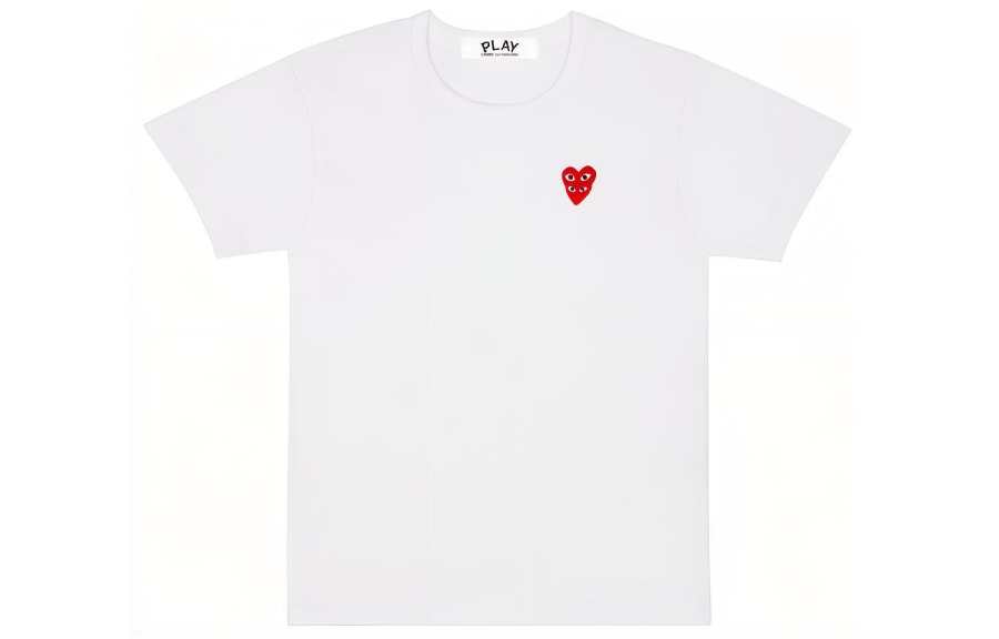 CDG Play Comme Des Garcons Play Women's Double Red Heart T shirt White