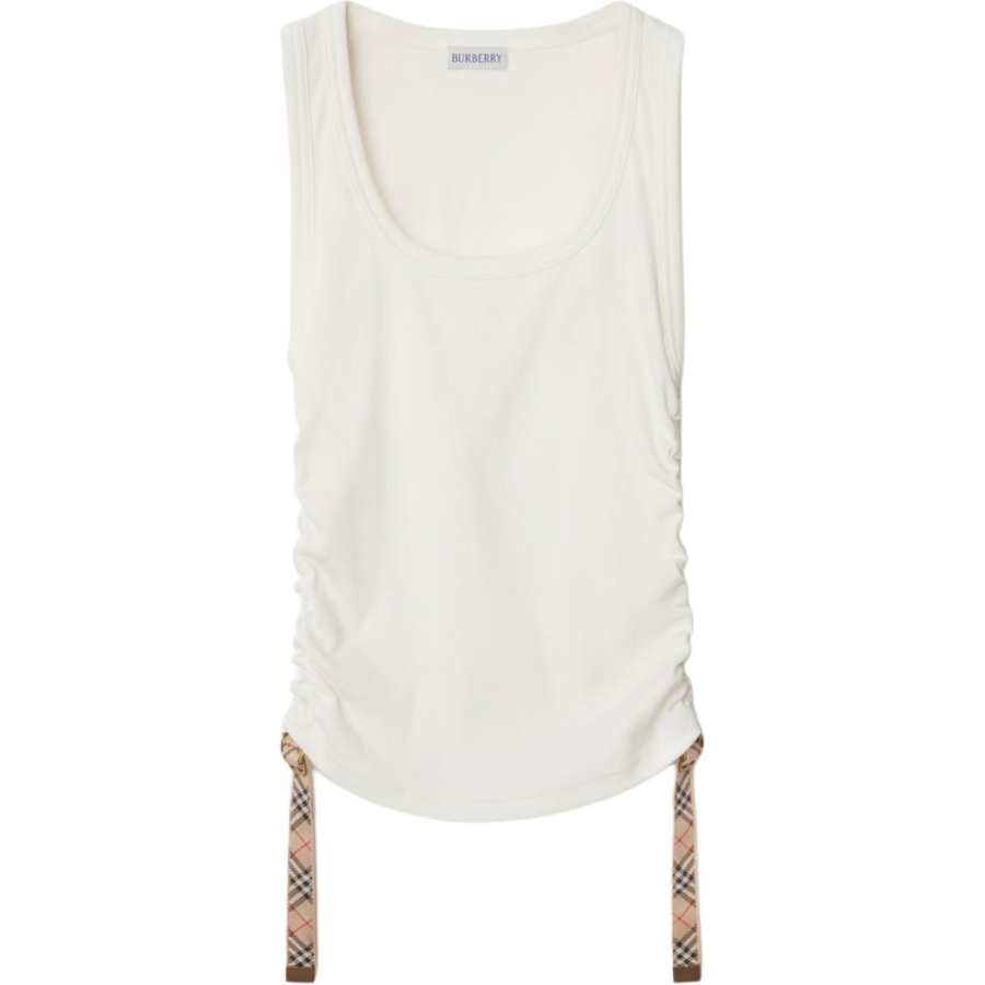Burberry Burberry Checked-Strap Ruched Ribbed Tank Top