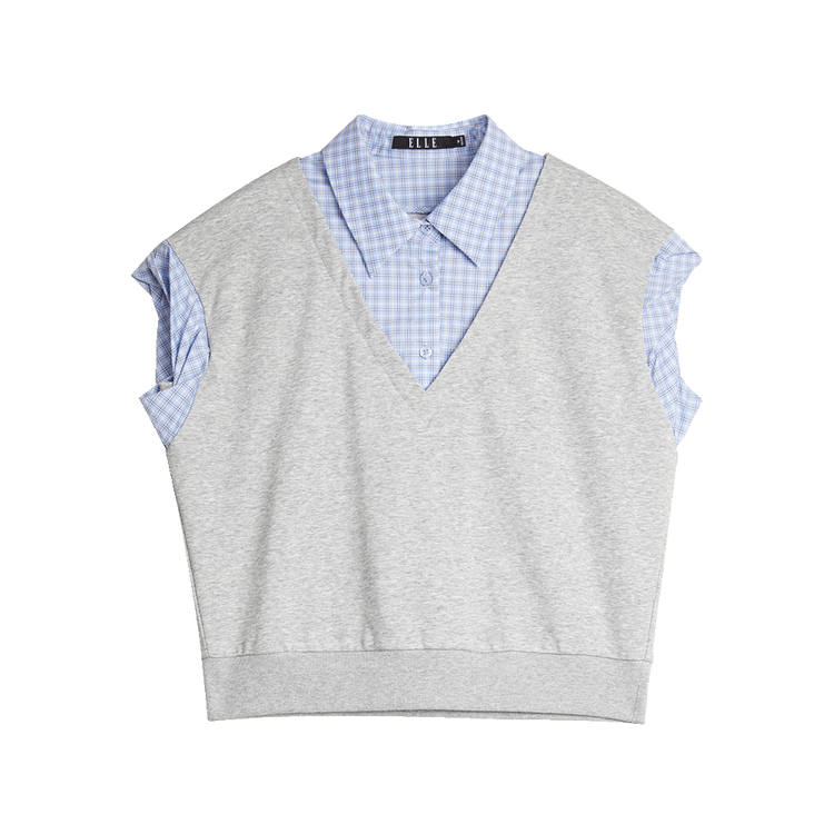 ELLE T Shirts Women's Polo Collar Thin Mock Two Piece