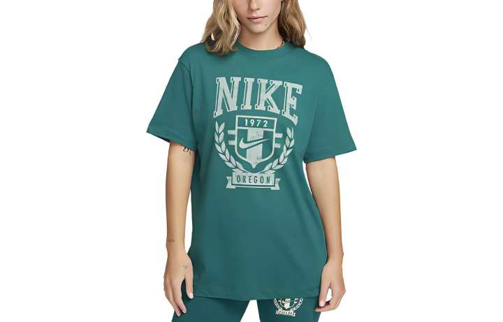 Nike Nike T Shirts Women's Earthy Blue Crew Neck Moderate Straight Fit