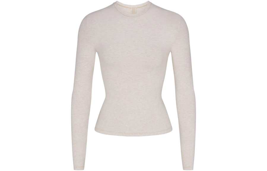 Skims T Shirts Women's Oat/HEATHER OATMEAL Crew Neck Moderate Straight Fit