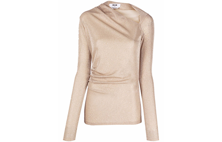 MSGM T Shirts Women's Champagne Scarf Collar Moderate Nipped In Waist