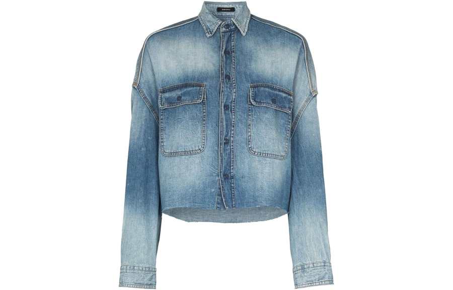 R13 R13 Distressed Cropped Denim Shirt