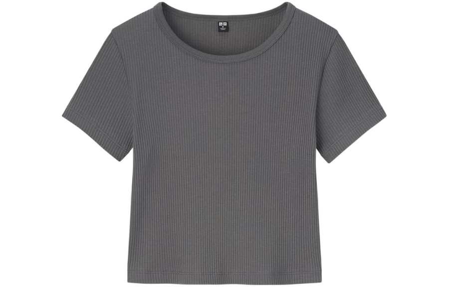 UNIQLO Crop Tops Women's Asphalt Gray Crew Neck Moderate