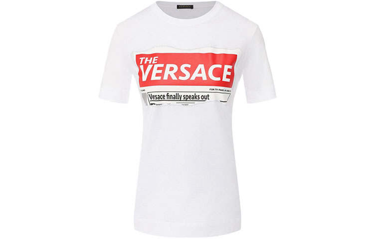VERSACE T Shirts Women's White Crew Neck Moderate Straight Fit