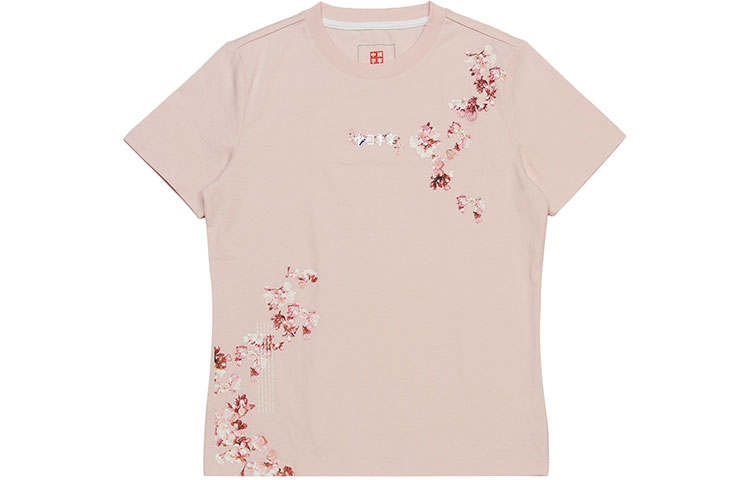 Li-Ning Li Ning T Shirts Women's Pink Crew Neck Moderate Straight Fit