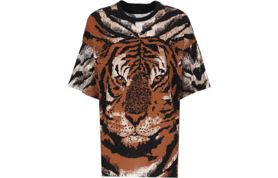 Roberto Cavalli embellished tiger-print top
