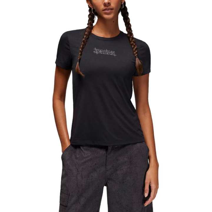 Jordan Jordan T Shirts Women's Black Crew Neck Moderate Straight Fit