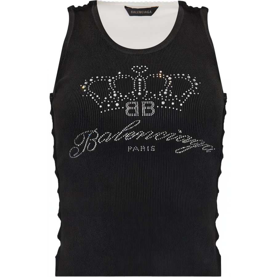 Balenciaga Logo Rhinestone Embellished Tank Top