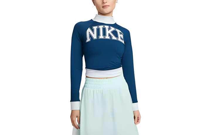 Nike Nike T Shirts Women's Blue Half Turtleneck Moderate Straight Fit
