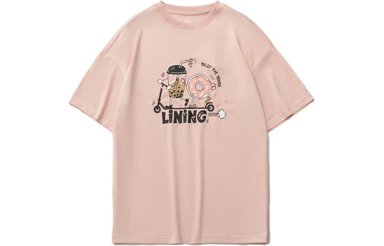 Li-Ning Li Ning Sports Fashion Collection T Shirts Women's Pink Crew Neck Moderate Straight Fit