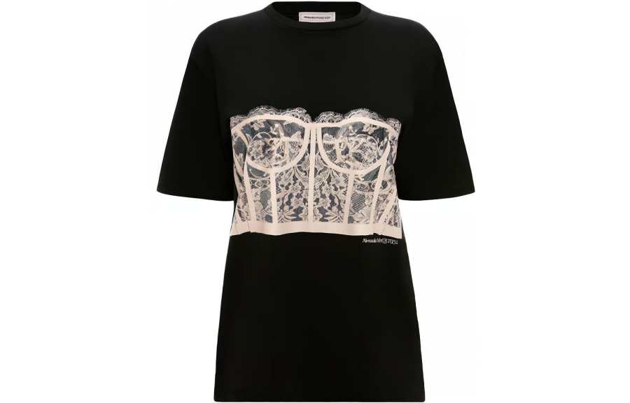 Alexander McQueen Lace Corset Crewneck T-Shirt