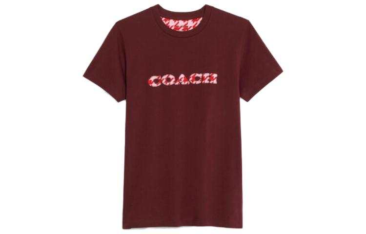 COACH T Shirts Women's Burgundy Crew Neck Moderate Straight Fit