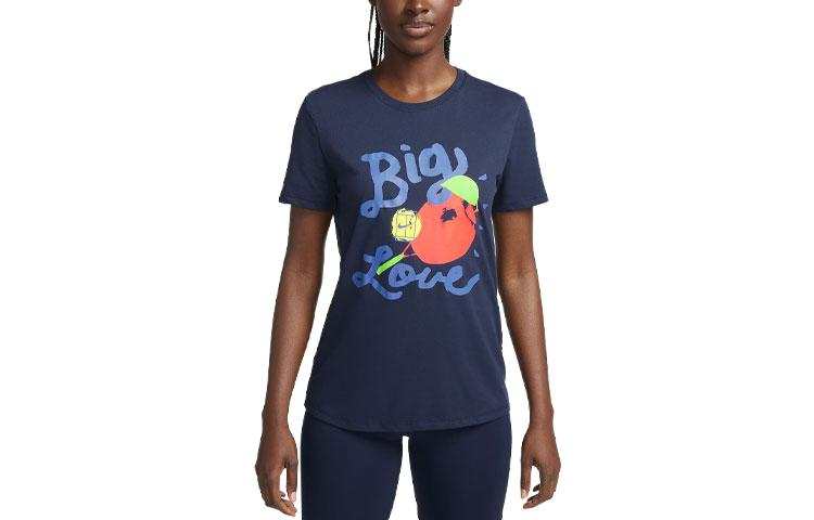 Nike Nike T Shirts Women's Marine Blue Crew Neck Moderate Straight Fit