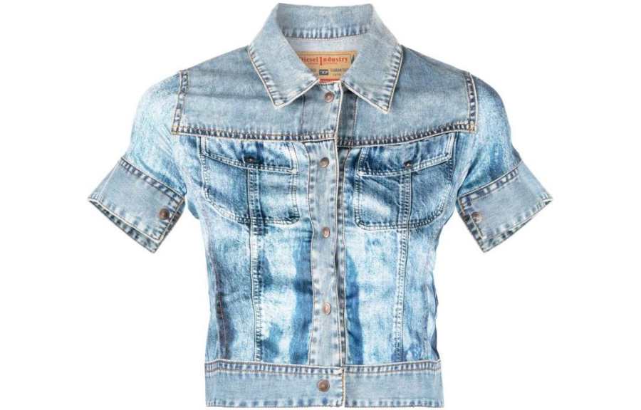 DIESEL Crop Tops Women's Blue Lapel Moderate