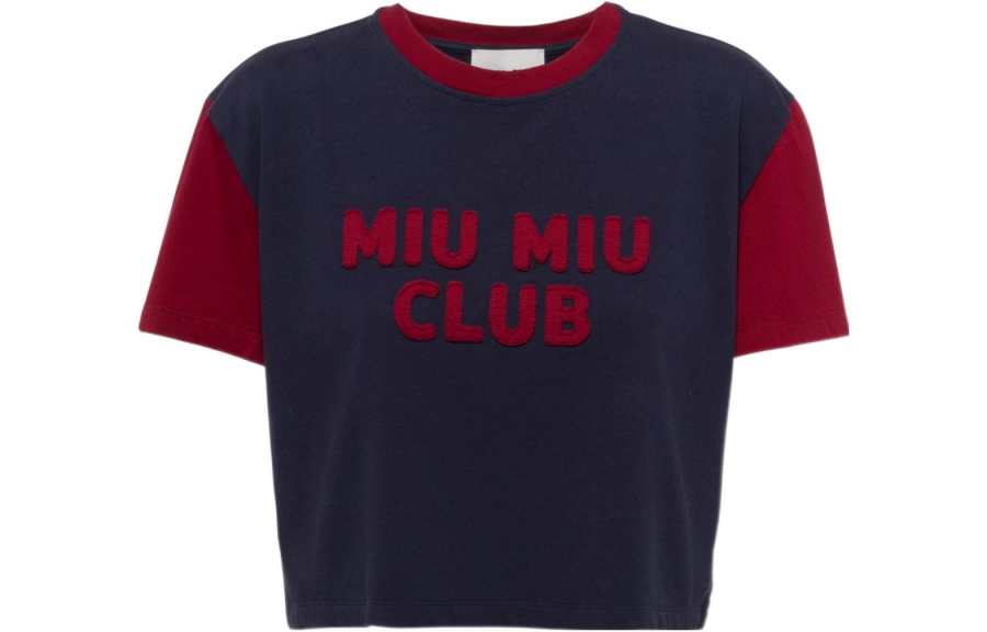 MIU MIU Crop Tops Women's Blue Crew Neck Moderate