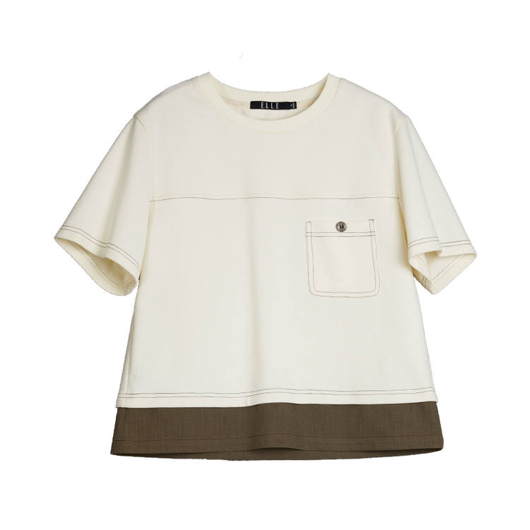 ELLE T Shirts Women's Ecru Crew Neck Thin