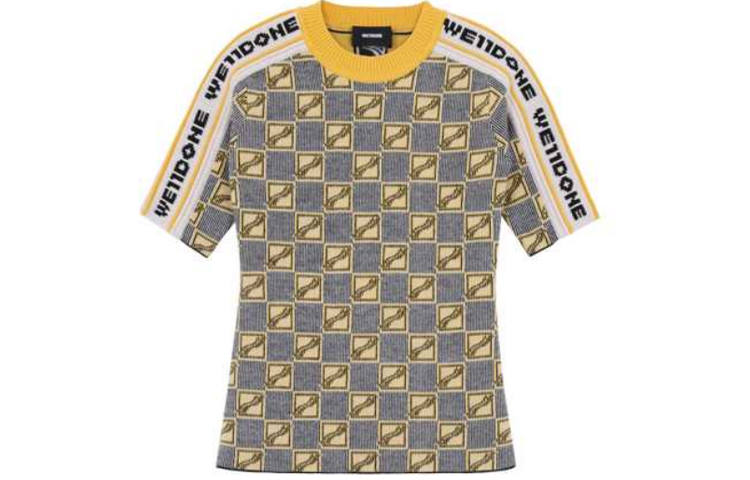 WE11DONE T Shirts Women's Yellow Crew Neck Moderate Straight Fit