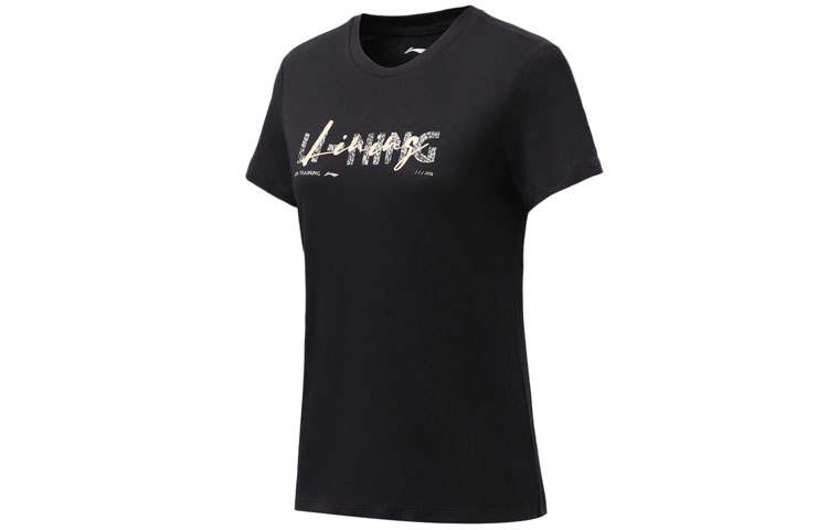 Li-Ning Li Ning Fitness Series T Shirts Women's Black Crew Neck Moderate Straight Fit