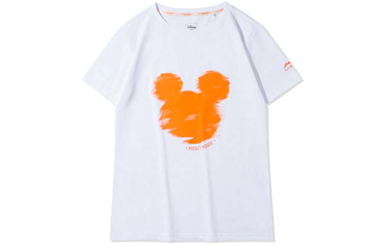 Li-Ning Li Ning Disney T Shirts Women's Standard White Crew Neck Moderate Straight Fit