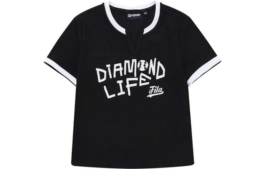 FILA FUSION T Shirts Women's V Neck Moderate Straight Fit