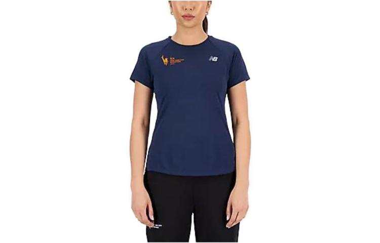 New Balance New Balance T Shirts Women's Blue Crew Neck Moderate Straight Fit