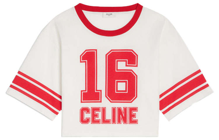 CELINE FW22 Women's 16 Cropped T-shirt In Cotton Jersey White