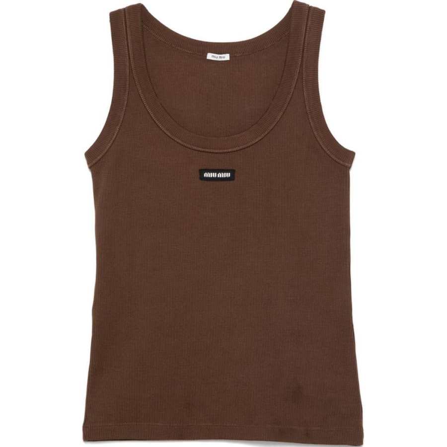 Miu Miu Logo Patch Ribbed-Knit Tank Top