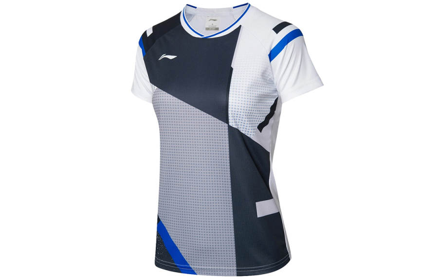 Li-Ning Li Ning T Shirts Women's White V Neck Moderate Straight Fit