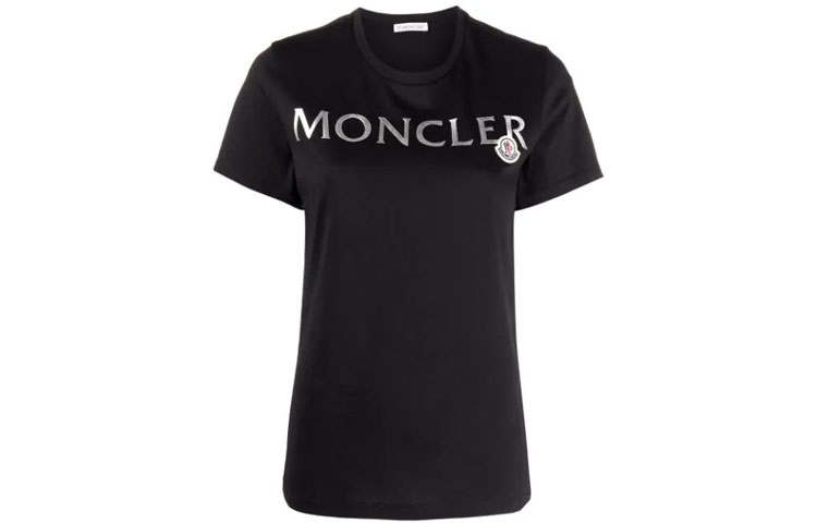 Moncler FW21 T Shirts Women's Black Crew Neck Moderate Straight Fit