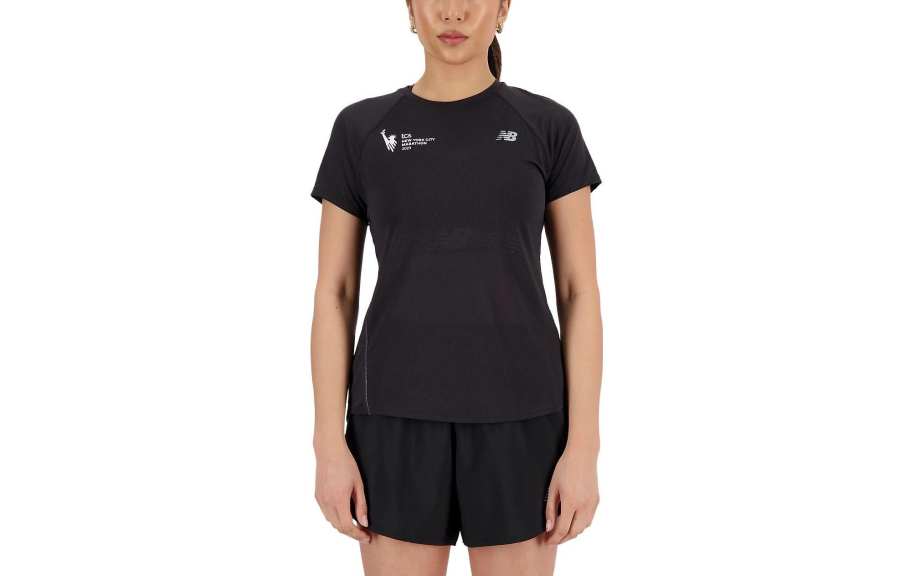 New Balance New Balance NYC Marathon Impact T Shirts Women's Black Crew Neck Moderate Straight Fit