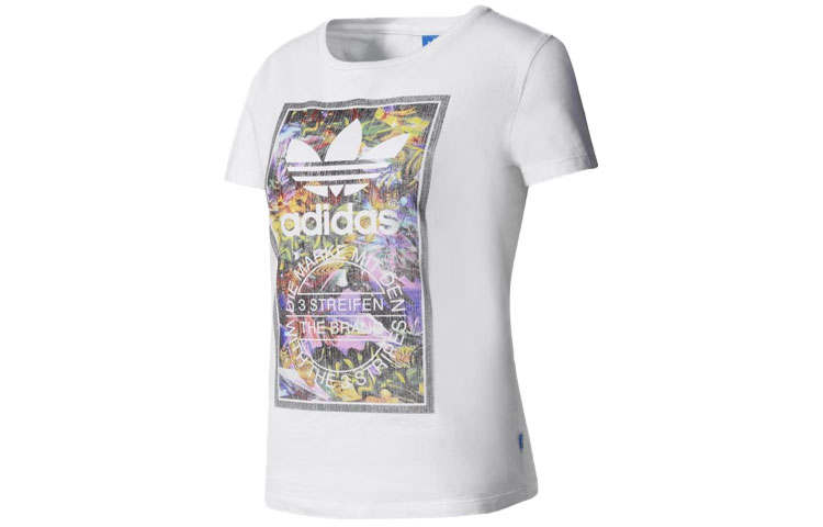 Adidas Originals Tongue Set in Sleeve T Shirt Women's White