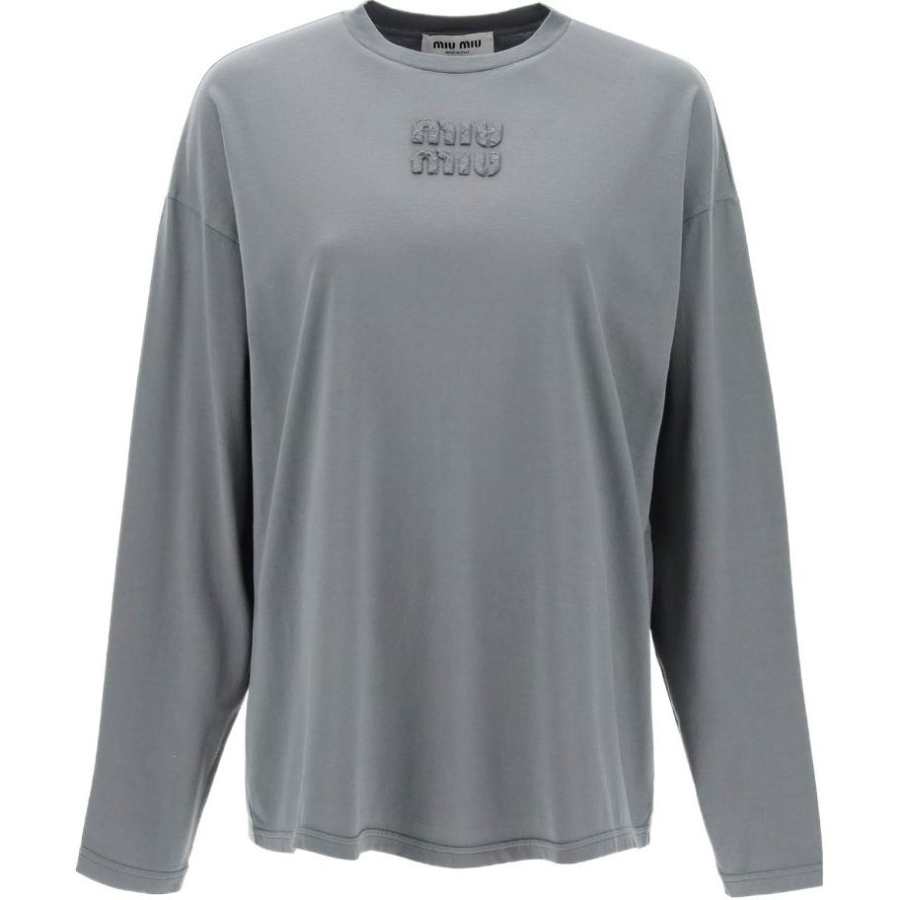 MIU MIU T Shirts Women's Gray Crew Neck Moderate Straight Fit