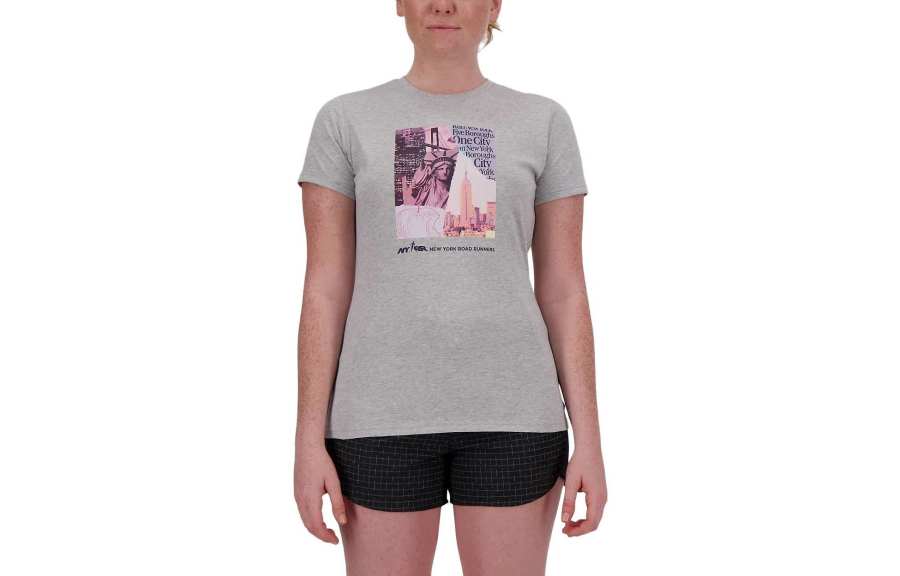 New Balance New Balance Run For Life T Shirts Women's Gray Crew Neck Moderate Straight Fit