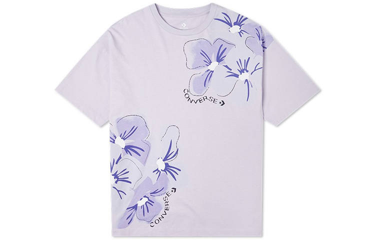 Converse IWD T Shirts Women's Light Purple Crew Neck Moderate Straight Fit