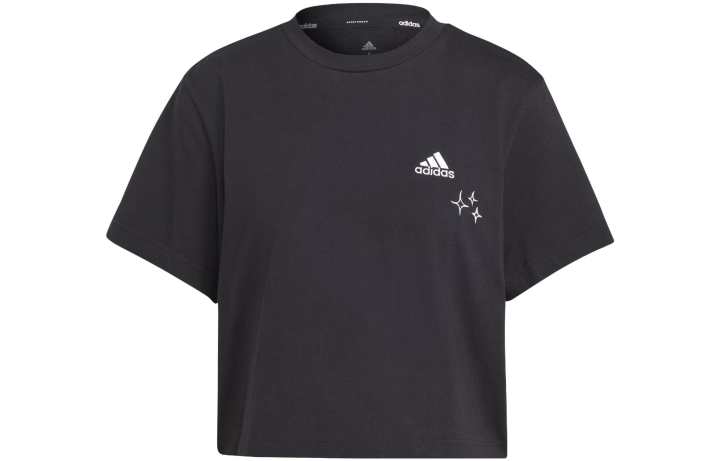Adidas Adidas SCRIBBLE T Shirts Women's Black Crew Neck Moderate Straight Fit