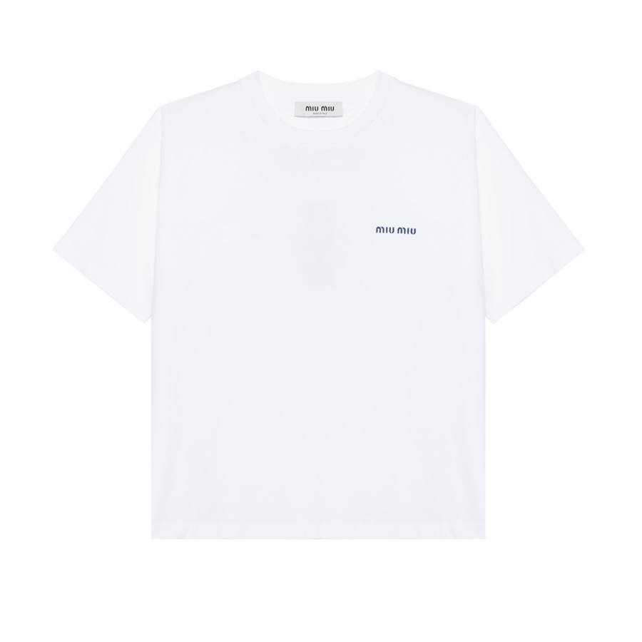 MIU MIU FW24 Letter Print Crew Neck Short Sleeved T Shirt Women's White