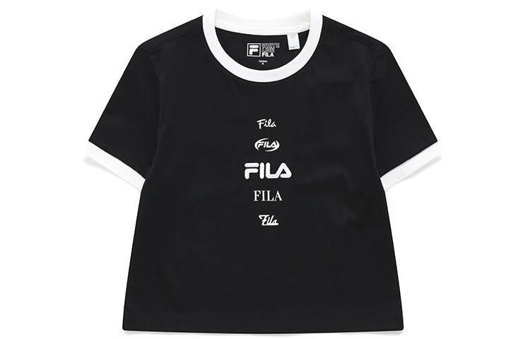 FILA T Shirts Women's Jet Black Crew Neck Moderate Straight Fit