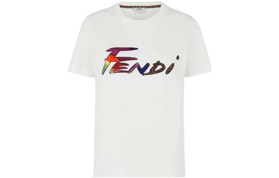 FENDI T Shirts Women's White Crew Neck Moderate Straight Fit