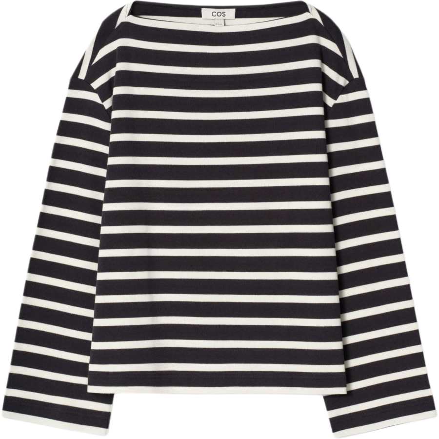 COS Drop Shoulder Sleeve T Shirt Women's Navy Blue/Stripes