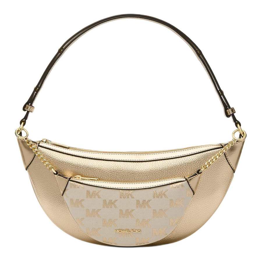 MICHAEL KORS Hollis Leather Shoulder Bag Medium Women's Light Gold